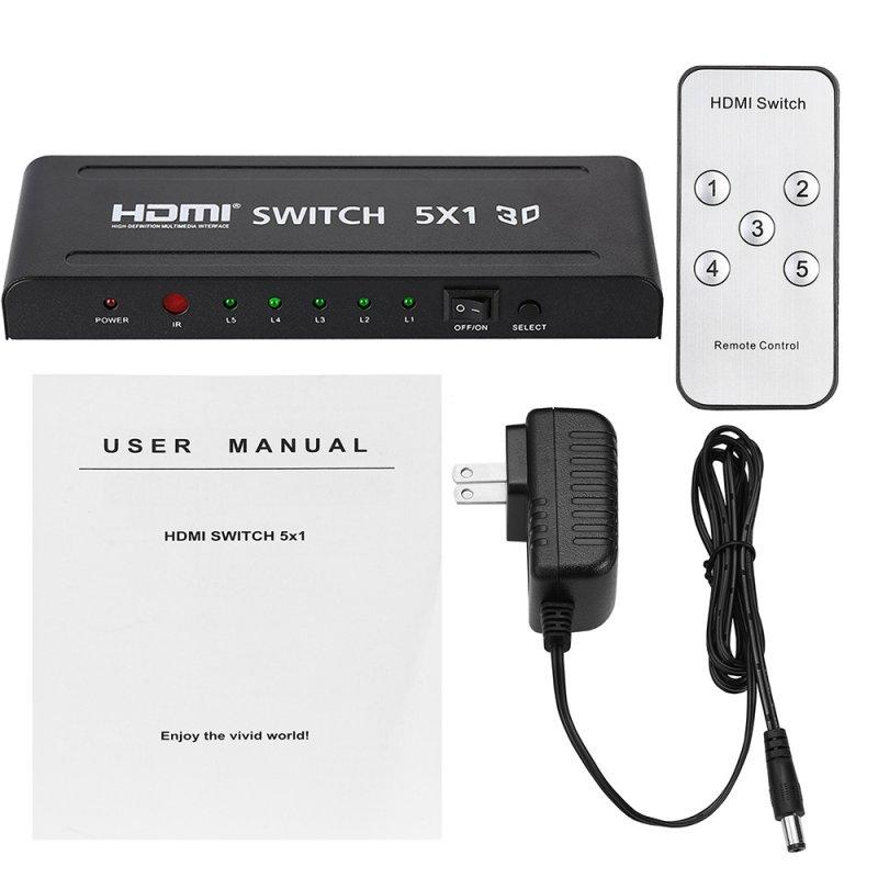 Cables & Connectors | 3D 1080p 5-port 5-in-1 HDMI Audio Video Converter Switch with Remote Control for PC DVD Projector Cables & Connectors Cables & Connectors