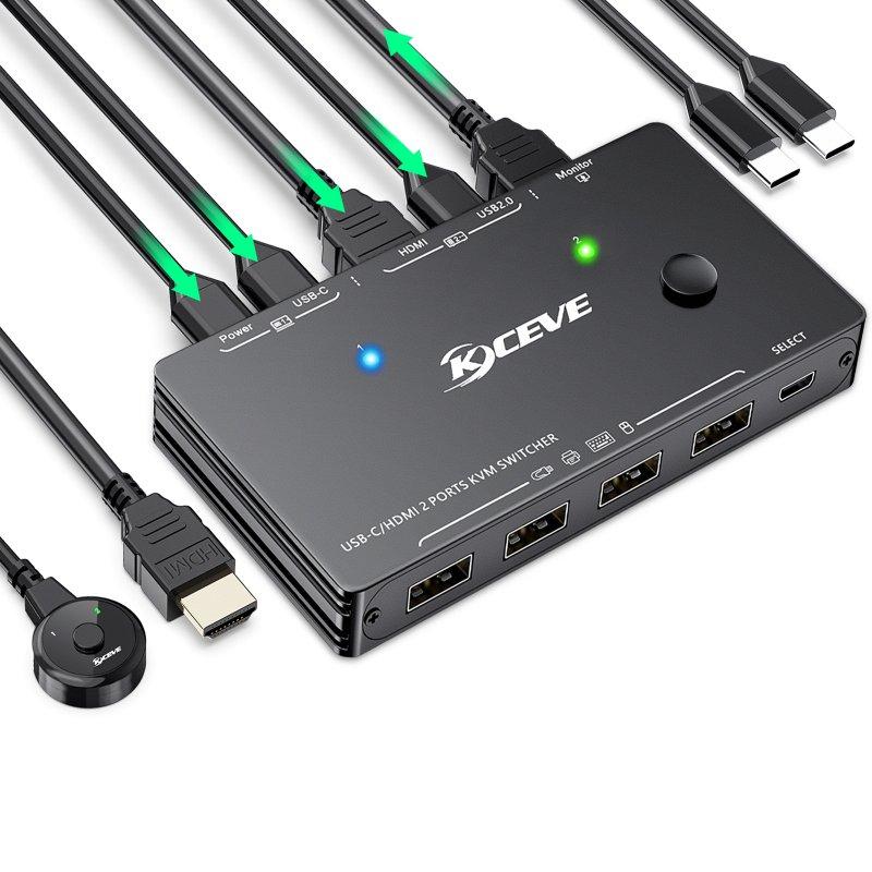 Cables & Connectors | USB-C KVM Switch 4K60Hz 2 Input 1 Output KVM Type-C Switcher Box With Wired RC for Laptops Share Monitor Cables & Connectors Cables & Connectors